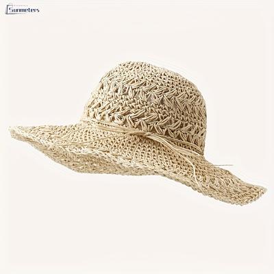 TEMU Spring-summer Wide Brim Straw Hat, Suitable For All Sun Hat, Breathable And Lightweight, Easy To Carry Image