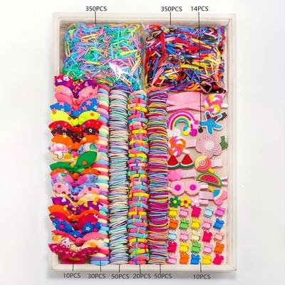 TEMU 170/884/895pcs Girls' Colorful Cute Ties And Clips Mixed Set Hair Styling Braids Bands Accessories Hair Clips Fresh Fruit Animal Headbands Image