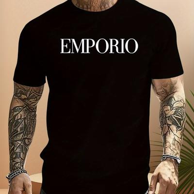 "TEMU 1pc Men's Summer Casual Short Sleeve T-shirt - "" Print, Black, Round Neck, Lightweight Polyester Blend, Outdoor Activities, Outdoor Casual Wear | Graphic Tee | Lightweight Tshirt" Image