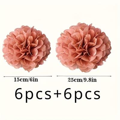 TEMU 12pcs Elegant Pink Paper Pom Poms, Layered Blooming Design, No Power Required, Weddings, Bridal Showers, Birthdays, New Year, Singles Parties, Valentine's Day Hanging Decorations Image
