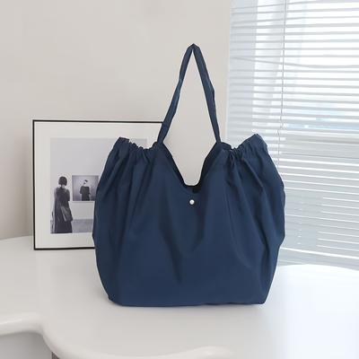 TEMU Large Capacity Foldable Tote Bag - Lightweight, Portable, Stylish Shoulder Bag For , Beige With Green Accents, Casual , Versatile Tote Bag | Elegant Shoulder Bag | Foldable Design Image