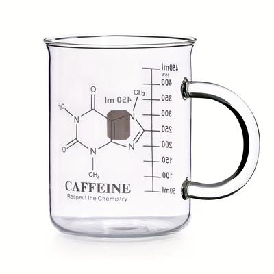 TEMU 16oz Insulated Borosilicate Glass Coffee Mug With Design - Ergonomic Handle, Measurement Marks, Beverages - Ideal Gift For Science Enthusiasts Image