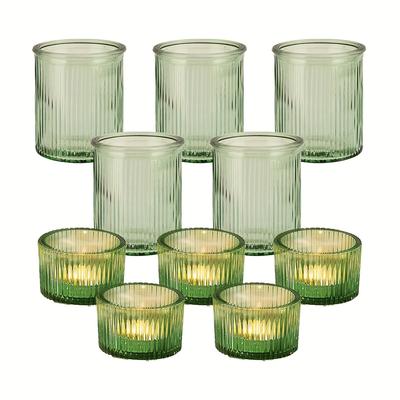 TEMU Green Candle Holder 10pcs Set - Glass Candle Holder Is Used In Bulk For Tea Wax, Romantic Wedding And Party Candle Holders, Home Table Decoration Image