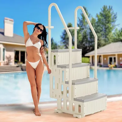 Pool Ladder Heavy-Duty Safety Step for Above Ground Pools Stair Entry System with Handrails,White and Grey (White &Gray,4 Steps)