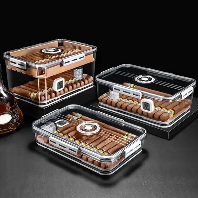 Cigar Humidor Cedar Wood Box Sealed Transparent Double layer Moisturizer Hygrometer Multifunction Case Large Capacity 100pcs
