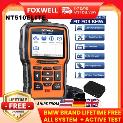 FOXWELL NT510 Elite Diagnostic Tool for BMW OBD2 Scanner All System Bi-Directional Control Code