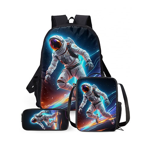 Set zaino da astronauta per bambini, composto da 3 pezzi a tema galassia, con borsa termica per il pranzo e astuccio, ideale per la scuola elementare, i viaggi e il ritorno a scuola.