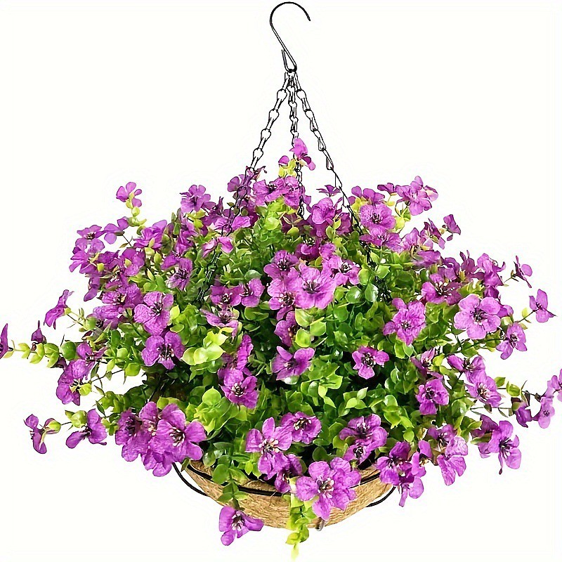 Artificial Outdoor Flowers with Hanging Basket, Hanging Planters Flowers for Spring Summer Front Porch Garden Patio Home Decor