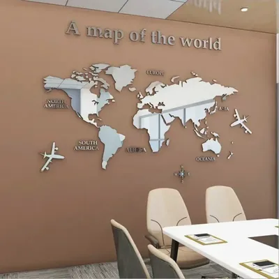 Mode Weltkarte Hause Hintergrund Wand Aufkleber 3D Acryl Dreidimensionale Spiegel Aufkleber Schlafzimmer Büro Wand Dekor Aufkleber Image