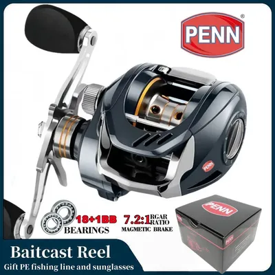 PENN Baitcast Reel，Bearing 18+1bb, Gear 7:2:1, Braking Force 15kg, Stainless Steel Bearing, Adjustable From 1 To 9 Gears