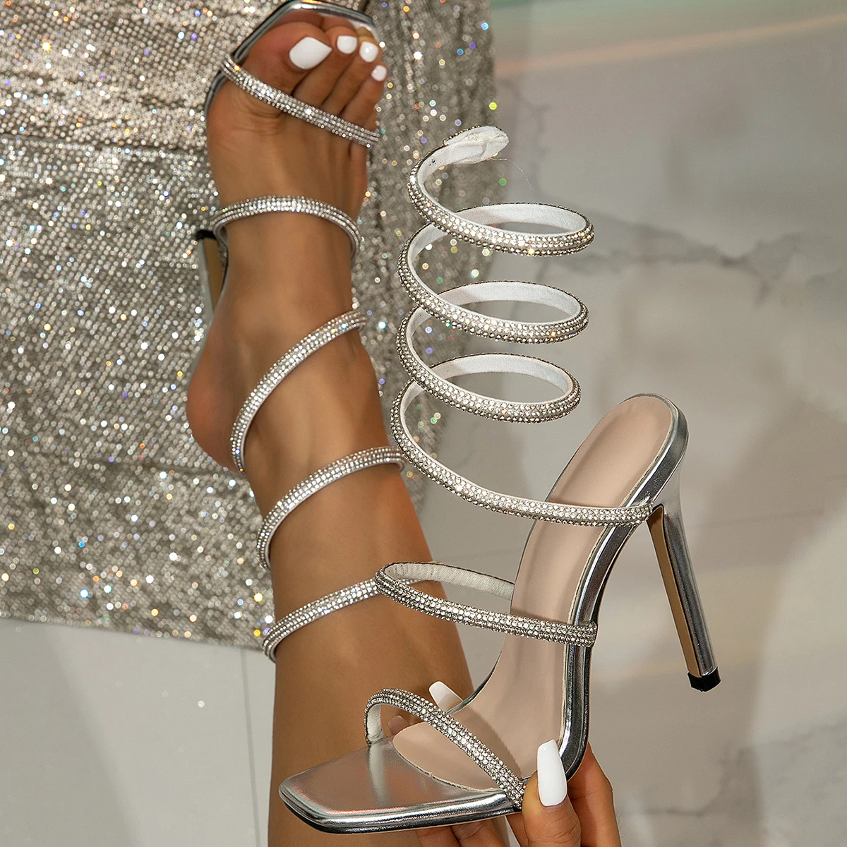 2025 sommer Street Style KRISTALL Ankle Strap Frauen Slingback Sandale Design Sexy Offene spitze Dünne High Heels Party Prom Schuhe