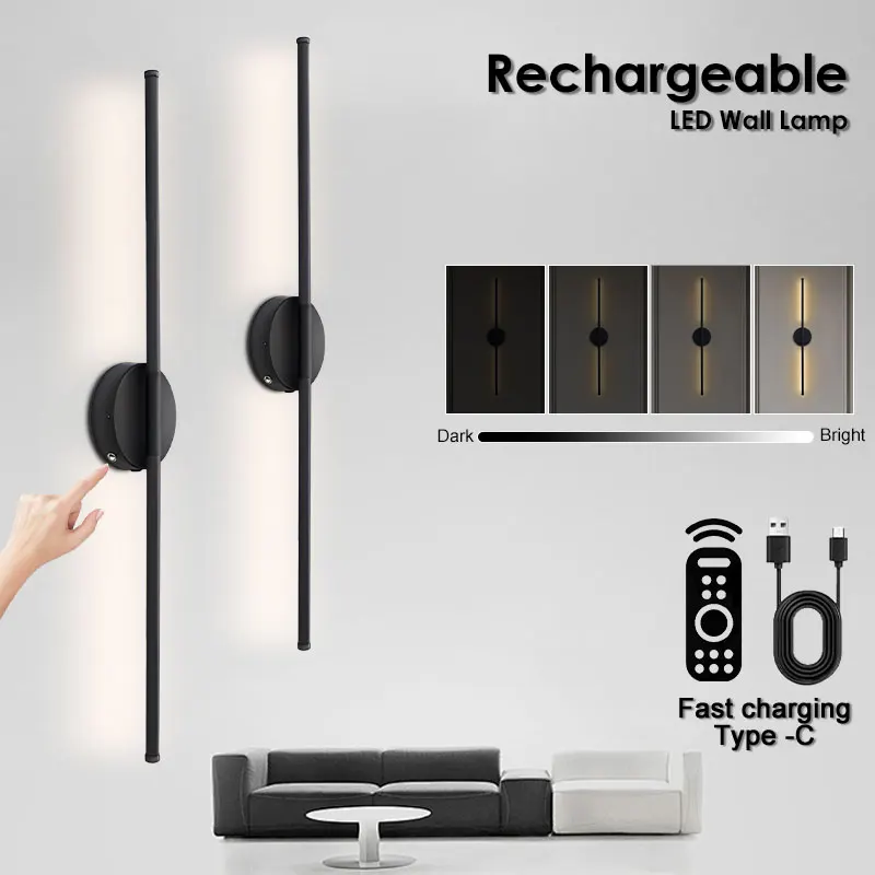 Nordic Wireless wiederaufladbare Batterie LED-Wandleuchten mit EIN/AUS-Schalter, dimmbare LED-Wandleuchten für den Innenbereich, 3 CCT Typ C USB