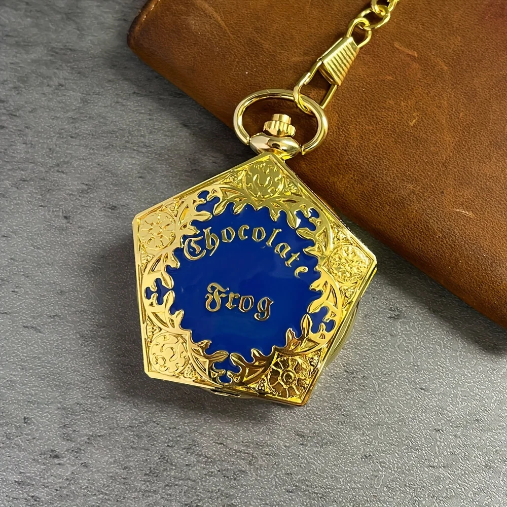 Personalisierte Mode-College-Stil fünfeckige goldblaue Gehäuse Quarz-Anhänger-Hängeuhr für Jungen und Studenten Taschenuhr Image