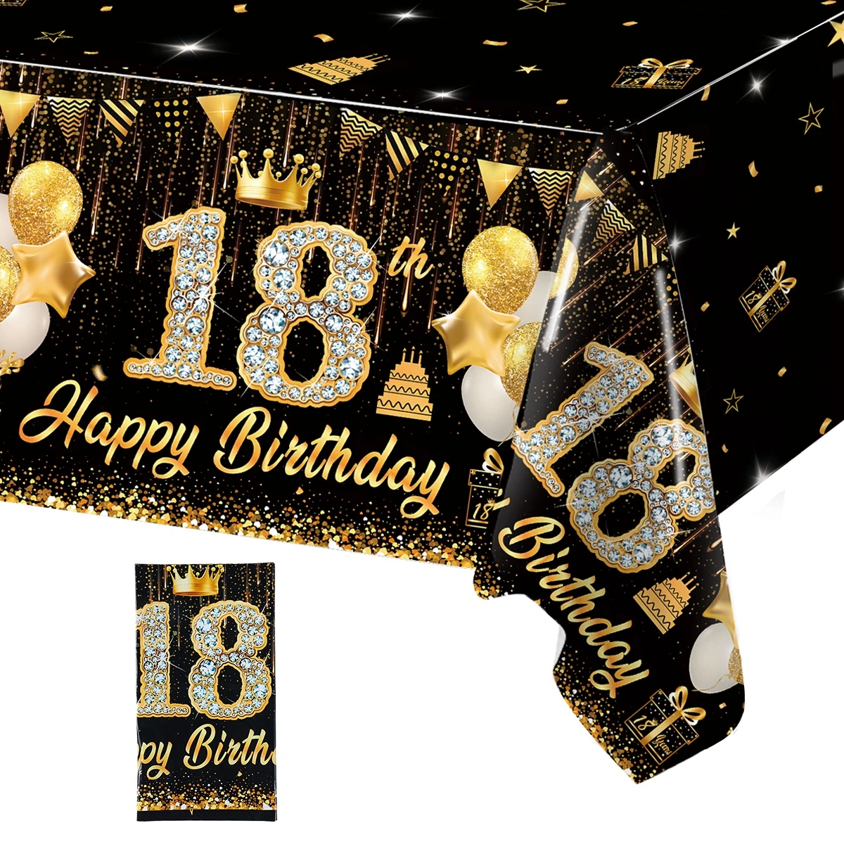 1 Stück 220 x 130 cm Geburtstagstischdecke Happy 18 30 70 Jahre alt Erwachsene Geburtstagsparty-Zubehör Schwarz Gold Geburtstagsparty-Dekoration Image