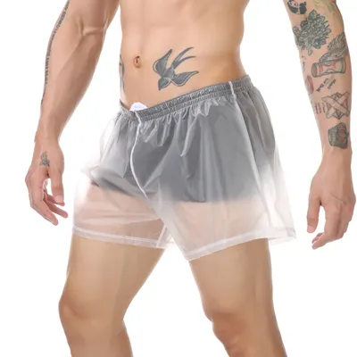 Men Beach Trunks Man Transparent Swimwear Sexy Swimming Swimsuit PVC Beachwear Shorts Boardshorts Bathing Suit Waterproof