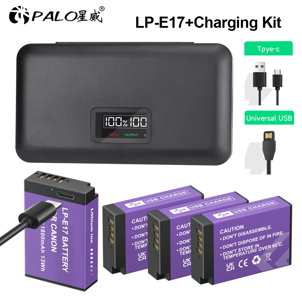 PALO LP-E17 LPE17 LP E17 Kamera Akku + LCD USB Ladegerät für Canon EOS R8 RP R50 200D 250D M3 M5 M6 750D 760D T6s 800D 8000D 77D Image