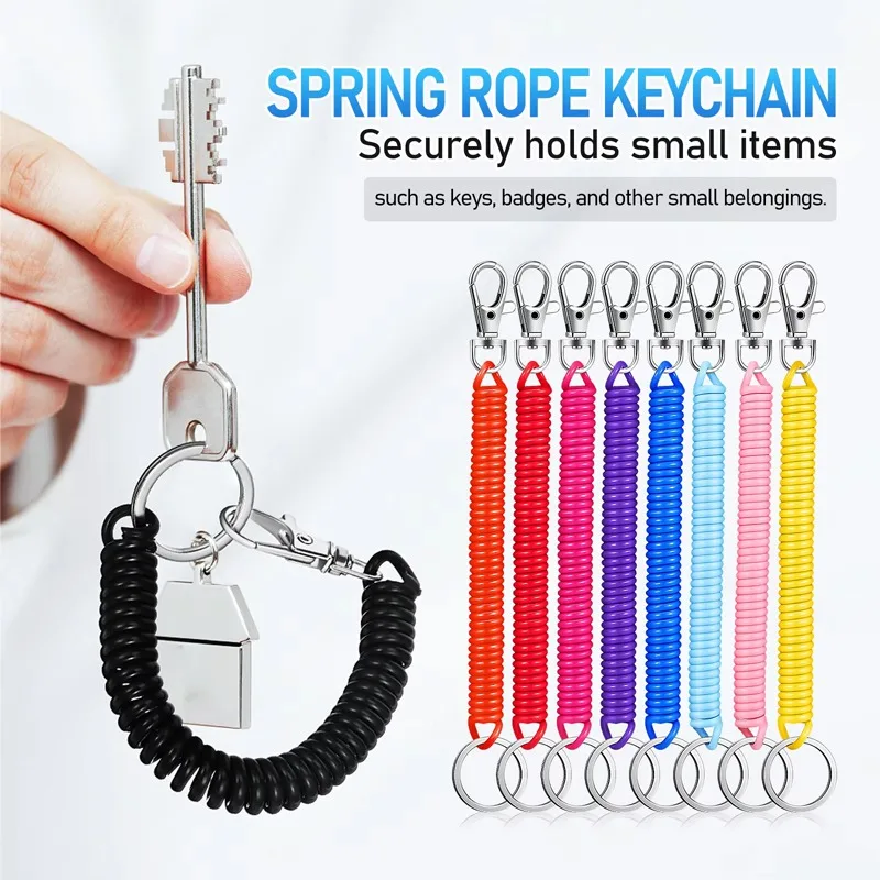 Spirale Stretch Schlüsselanhänger Lanyard elastische Kunststoff Feder gewickelt Seil Diebstahlsicher Anti Drop Schlüsselanhänger Seil hängendes Zubehör Image