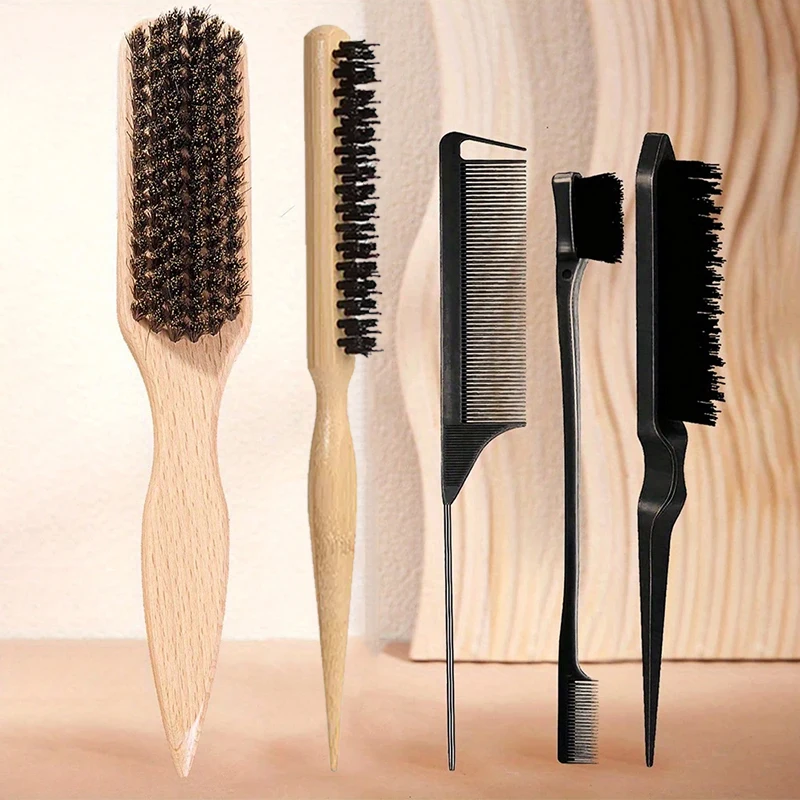 3-teiliges 4-teiliges Luxus-Bürsten- und Kammset mit Wildschweinborsten – zum glatten Rückenputzen, Entwirren, Glätten – geruchlos, sanft und leicht zu reinigen Image