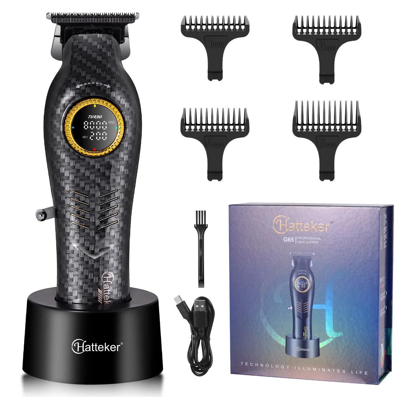 Hatteker 8000 U/min bürstenloser Motor, professioneller Haarschneider, USB-Basis-Ladegerät, LED-Anzeige, Haarschneider, Herren-Haarschneidemaschine Image