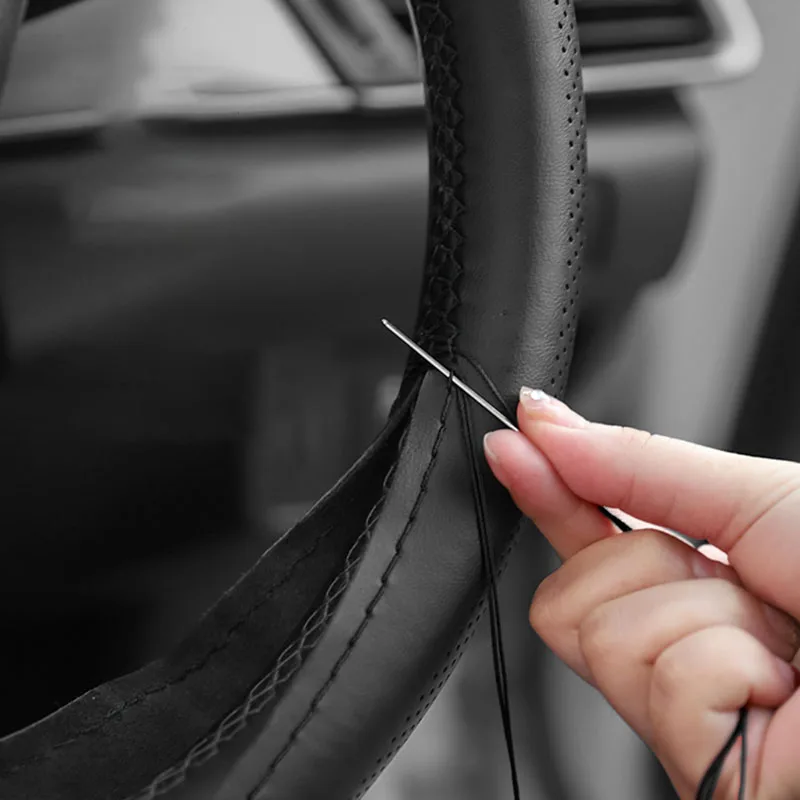 Geflochtener Lenkradbezug für Autos – 38 cm langes PU-Leder mit Faden und Nadel, universelle rutschfeste Passform Image