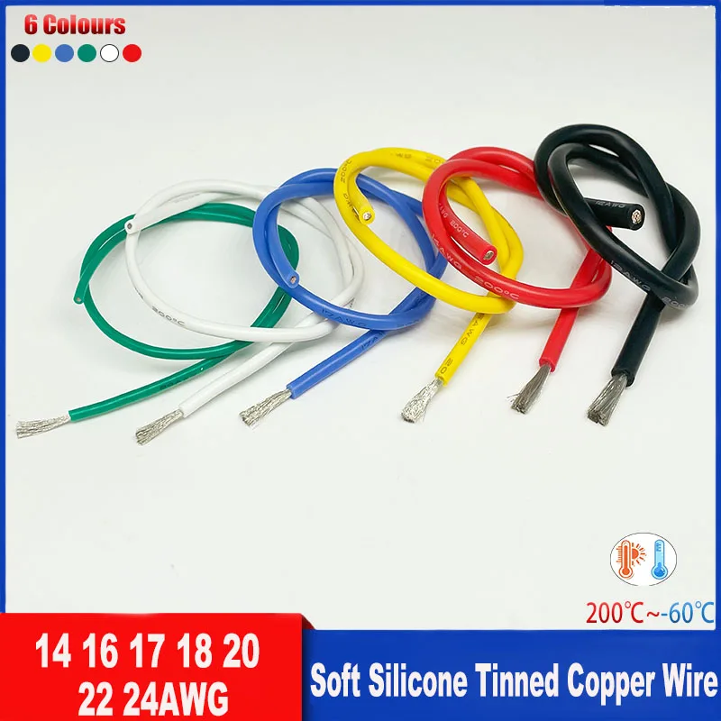 Weicher, flexibler Silikondraht, 24 AWG, 22 AWG, 20 AWG, 18 AWG, 16 AWG, 14 AWG, hitzebeständiger Hochtemperatur-Verbindungsdraht aus verzinntem Kupfer Image