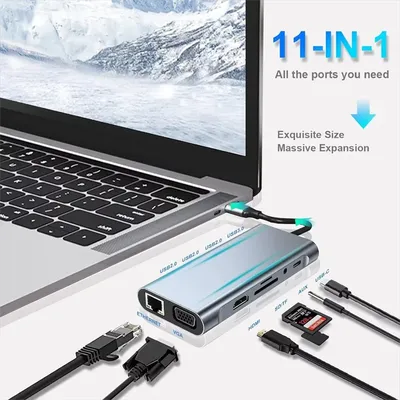 11-in-1 4K USB C 3.0 HUB Type C to HDMI-compatible USB 3.0 Adapter Type C HUB Dock PD 87W USB-C Splitter for MacBook Pro Air