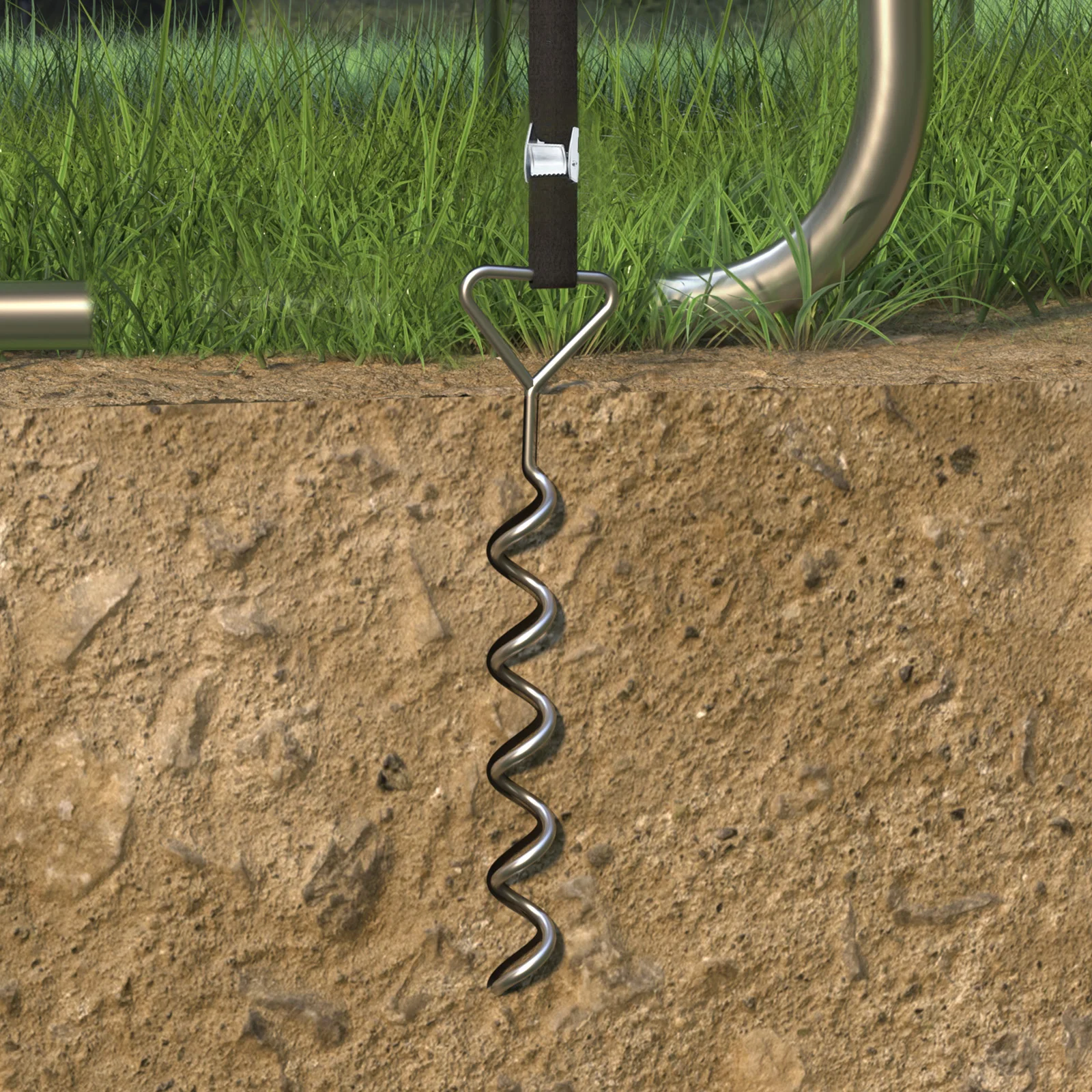 SONGMICS Bodenanker für Trampoline,Set aus Erdankern aus verzinktem Eisen und Polyester-Gurten mit Stahl-Schnallen Image