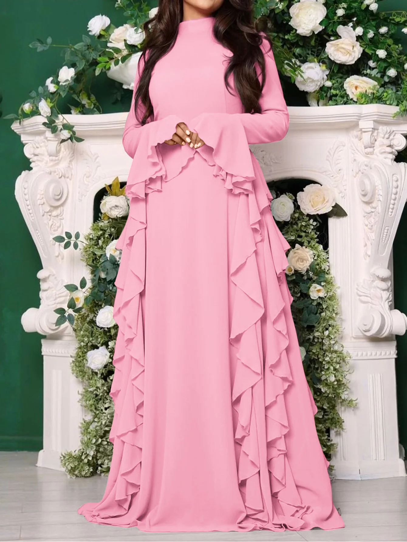 Eid Frauen Kleid Muslimischen Abaya Rüschen Lange Kleider Solide Vestido Largos Party Kaftan Jalabiya Ramadan Dubai Kaftan Arabischen Robe 2025 Image