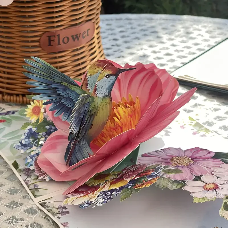 3D exquisite Kolibri-Blumen-Grußkarte, Urlaubswünsche, Geburtstagsfeiern, Jubiläumsfeier, Karten, Segen, Nachrichtenkarte Image