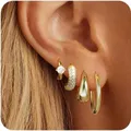 Boucles d'oreilles créoles plaquées or 14 carats pour femmes, 4 pièces, Piercing Multiple léger, boucles d'oreilles créoles hypoallergéniques Huggie en or, bijoux cadeaux