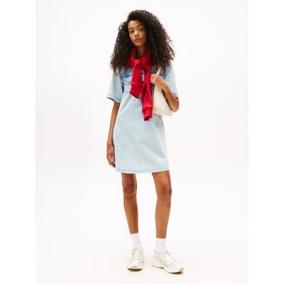 Jeanskleid TOMMY JEANS "A-LINE DENIM DRESS EXT", Damen, Gr. S (36), N-Gr, blau (denim light), Denim/Jeans, Obermaterial: 100% Baumwolle, unifarben, casual, kurz, Kurzarm, Kleider Image