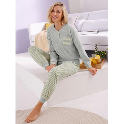 Schlafanzug WÄSCHEPUR, Damen, Gr. 48/50, gelb (zitrone, grau, gestreift), 80% Baumwolle, 20% Polyester, Homewear-Sets Image