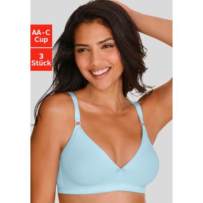 Soft-BH PETITE FLEUR, Damen, Gr. 90, Cup AA, bunt (pfirsich, air, limette), Jersey, Obermaterial: 75% Baumwolle, 15% Elasthan, 10% Polyester, Basic, BHs, ohne Bügel im attraktiven 3er Pack aus Baumwolle, Basic Image