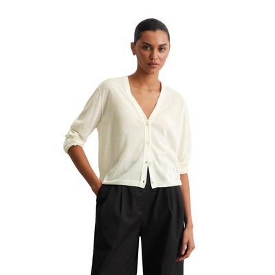 Cardigan MARC O'POLO "aus Organic-Cotton-Mix", Damen, Gr. XXL, weiß (weiß cotton), Obermaterial: 90% Baumwolle, 10% Polyamid, unifarben, casual, slim fit, V-Ausschnitt, Langarm, Strickjacken Image