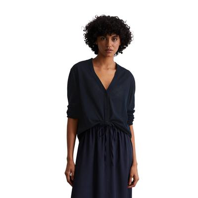 Cardigan MARC O'POLO "aus Organic-Cotton-Mix", Damen, Gr. XS, blau (tiefblau sea), Obermaterial: 90% Baumwolle, 10% Polyamid, unifarben, casual, slim fit, V-Ausschnitt, Langarm, Strickjacken Image