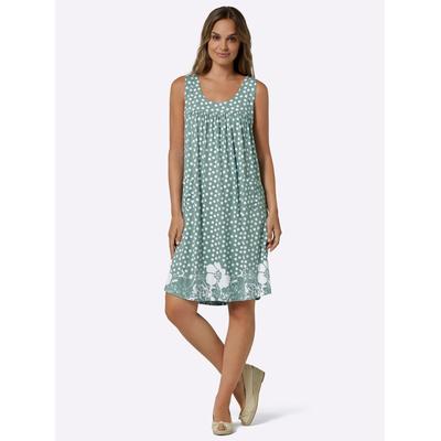 Jerseykleid CLASSIC BASICS "Jersey-Kleid", Damen, Gr. 40, Normalgrößen, grün (jade, weiß, bedruckt), Jersey, Single Jersey, 95% Viskose, 5% Elasthan, geblümt, gemustert, gepunktet, kurz, Rundhals, ohne Ärmel, Kleider Image