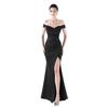 Jerseykleid MODA MINX "Zara Off Shoulder Dress", Damen, Gr. L, EURO-Größen, schwarz, 100% Polyester, unifarben, elegant, Carmenausschnitt, Kleider, mit schulterfreiem Design
