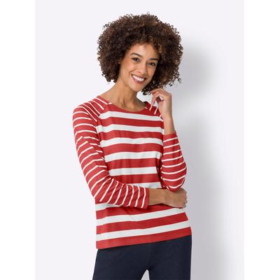 Langarmshirt CLASSIC BASICS "Streifenshirt", Damen, Gr. 48, rot (rot, ecru, geringelt), 100% Baumwolle, gemustert, gestreift, mehrfarbig, bedruckt, Rundhals, Langarm, Shirts Image