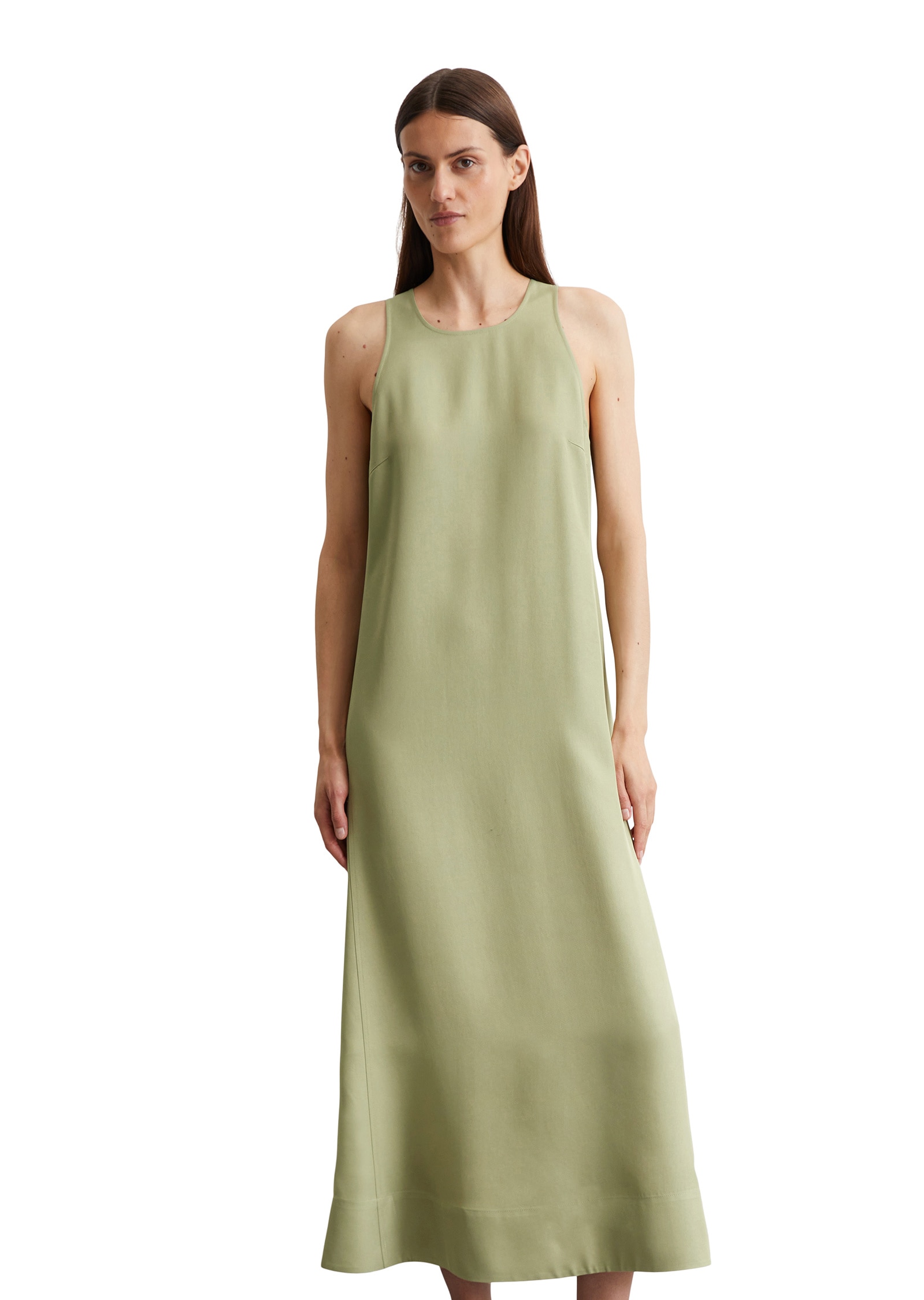 Midikleid MARC O'POLO "aus fließendem Naia™-Twill", Damen, Gr. 44, Normalgrößen, smooth sage, Obermaterial: 100% Acetat, unifarben, relaxed fit wadenlang, Rundhals, Kleider Midikleid