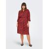 Blusenkleid ONLY CARMAKOMA "CARHARMONY LIFE 3/4 BLK DRESS AOP BS", Damen, Gr. 50, N-Gr, poppy rot aop:upscaled leo, Web, Obermaterial: 100% Viskose, bedruckt, modisch, Rundhals, 3/4-Ärmel, Kleider