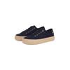 Plateausneaker TOMMY HILFIGER "VULC ESPADRILLE SNEAKER", Damen, Gr. 40, blau (dunkelblau), Baumwolle, casual, Schuhe, Freizeitschuh, Halbschuh, Schnürer mit bastbezogenem Plateau
