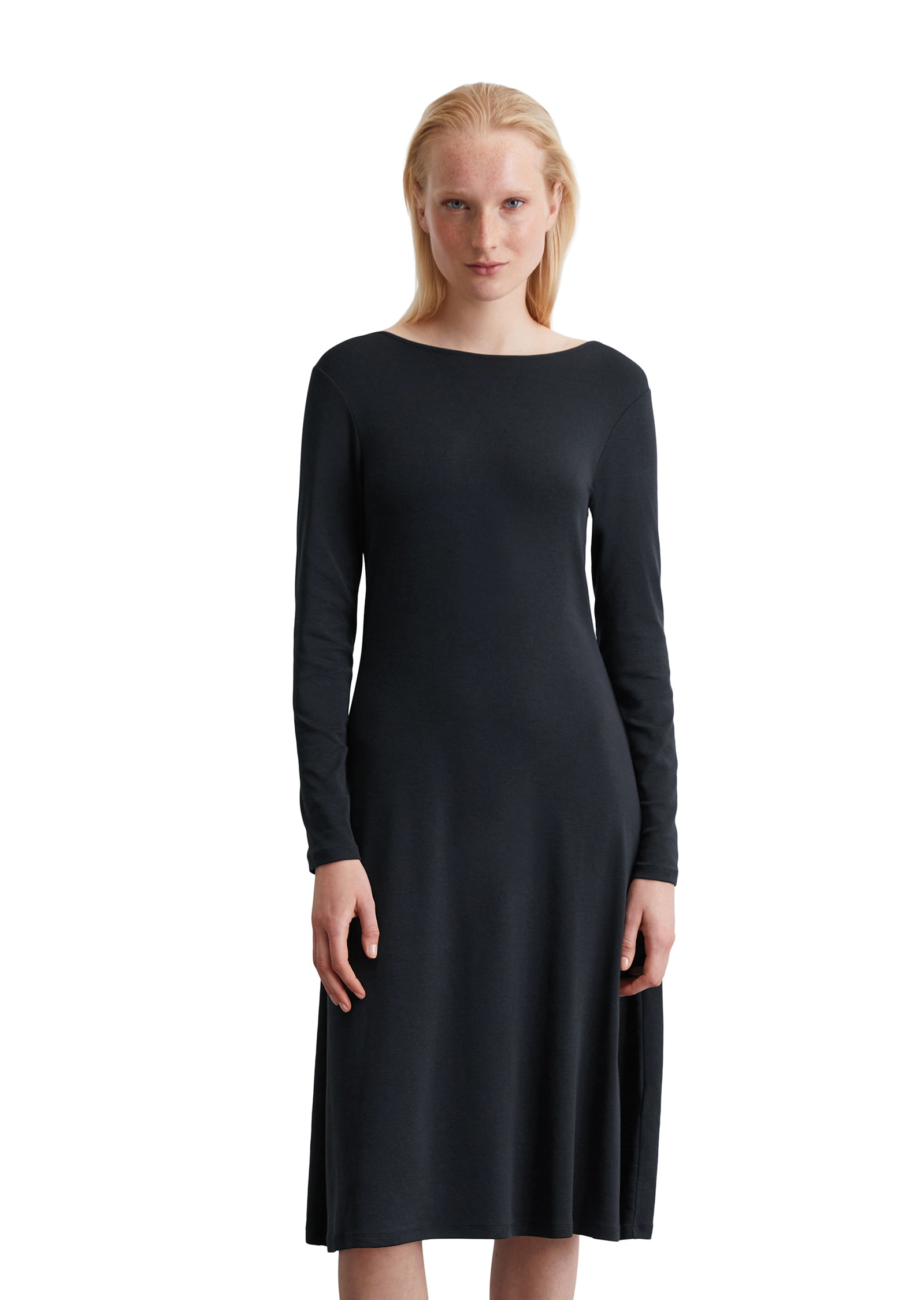 Jerseykleid MARC O'POLO "mit TENCEL™ Lyocell", Damen, Gr. XL, Normalgrößen, blau (deep night blau), Obermaterial: 66% Lyocell, 32% Baumwolle, 2% Elasthan, unifarben, regular fit knielang, Kleider Jerseykleid