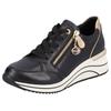 Keilsneaker REMONTE, Damen, Gr. 36, schwarz, gold sohle weiß, Leder, Lederimitat, sportlich, Schuhe Sneaker, Freizeitschuh, Halbschuh, Schnürschuh mit goldfarbenem Logoanhänger