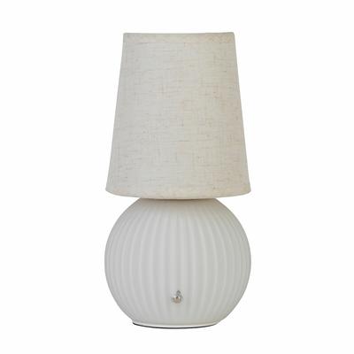Rechargeable Ribbed White Glass Table Lamp