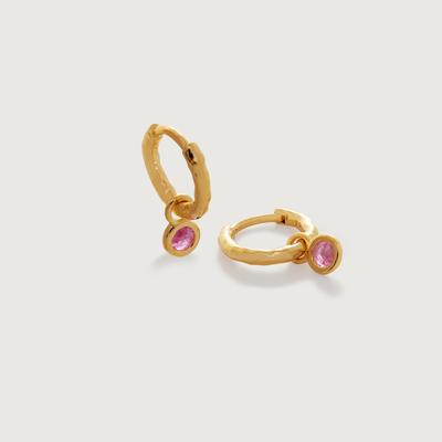 Gold Mini Gemstone Huggie Earrings Pink Quartz