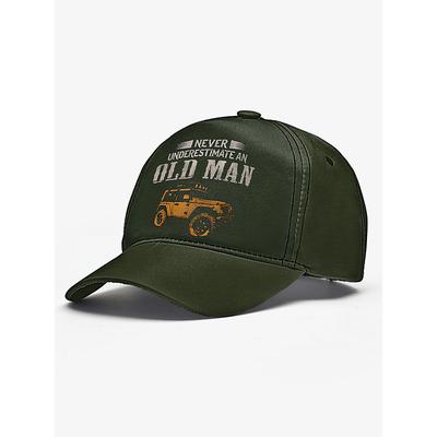 Men's Vintage Baseball Cap with 'Never Underestimate an Old Man' Jeep Print – Adjustable Cotton Dad Hat for Outdoor, Driving and Casual Wear