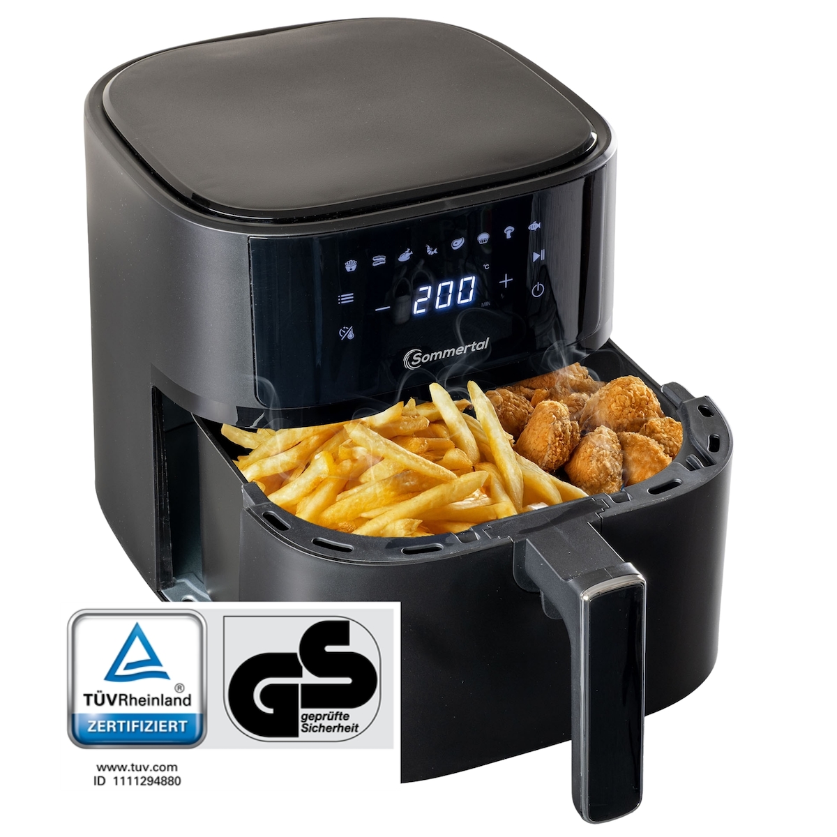 Sommertal Heißluftfritteuse HF570 – 5,7L XXL Airfryer - Touchscreen, 8 Programme, 1700 Watt, TÜV Rheinland GS geprüft Image