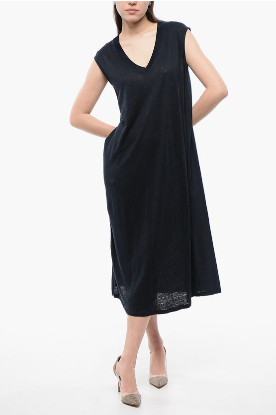 Ärmelloses Leinenkleid mit V-Ausschnitt in Mitternachtsblau Image