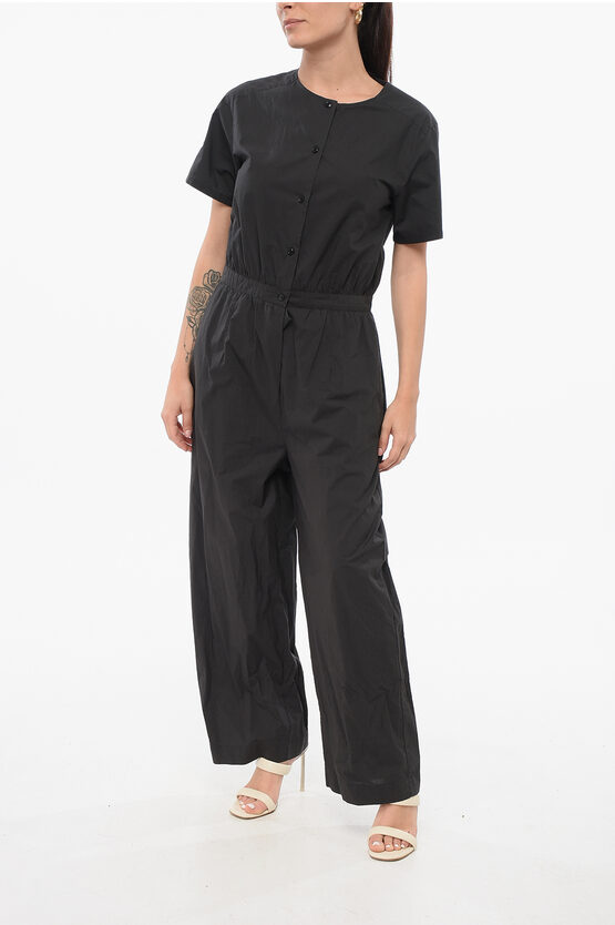 Kurzärmliger Overall aus Popeline-Baumwolle in Schwarz Image