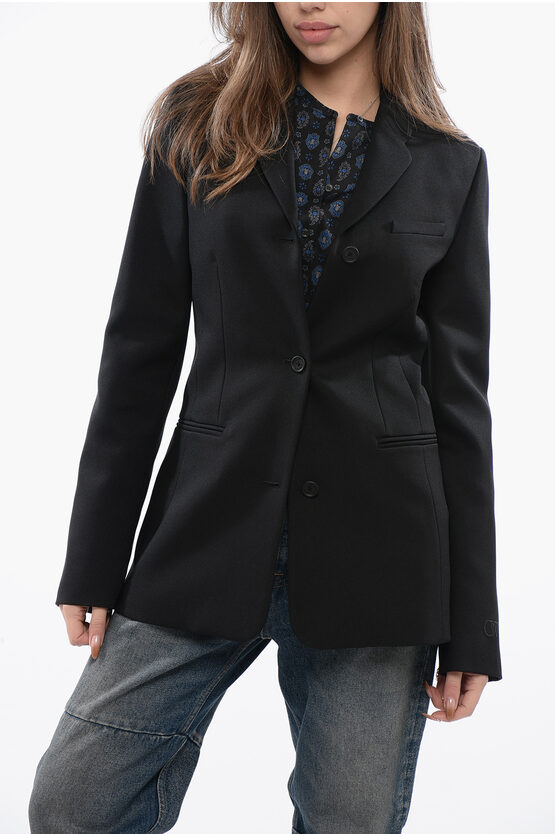 Einfarbiger Twill-Blazer mit 3 Knöpfen in Schwarz Image
